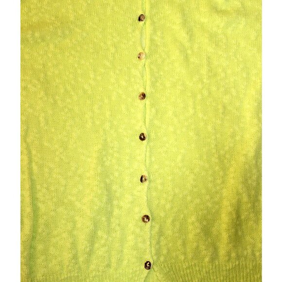 BENETTON Lime Knit Popcorn Cardigan, Off-Shoulder 2010s Y2K Revival - Picture 5 of 11